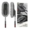 Extendable microfiber car duster with long handle for easy dusting on roofs and wheels