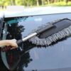 Extendable microfiber car duster with long handle for easy dusting on roofs and wheels