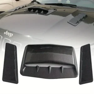 Universal carbon fiber car decorative hood scoop vent cover stickers, air flow intake bonnet styling for enhanced vehicle appearance and performance.