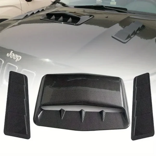 Universal carbon fiber car decorative hood scoop vent cover stickers, air flow intake bonnet styling for enhanced vehicle appearance and performance.