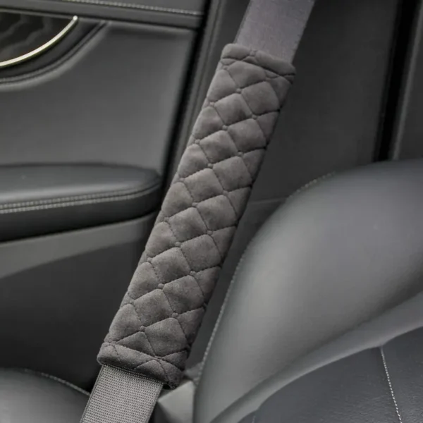 2PCS black soft auto seat belt shoulder pads for comfortable driving, compatible with all cars and backpacks, provides cushioned support and reduces seatbelt pressure.