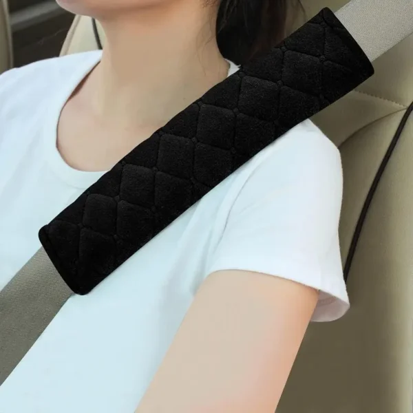 2PCS black soft auto seat belt shoulder pads for comfortable driving, compatible with all cars and backpacks, provides cushioned support and reduces seatbelt pressure.