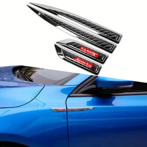 Car metal leaf plate carbon fiber side air outlet sticker, body modification accessory for enhanced vehicle styling and sporty appearance.