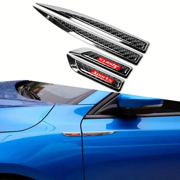 Car metal leaf plate carbon fiber side air outlet sticker, body modification accessory for enhanced vehicle styling and sporty appearance.