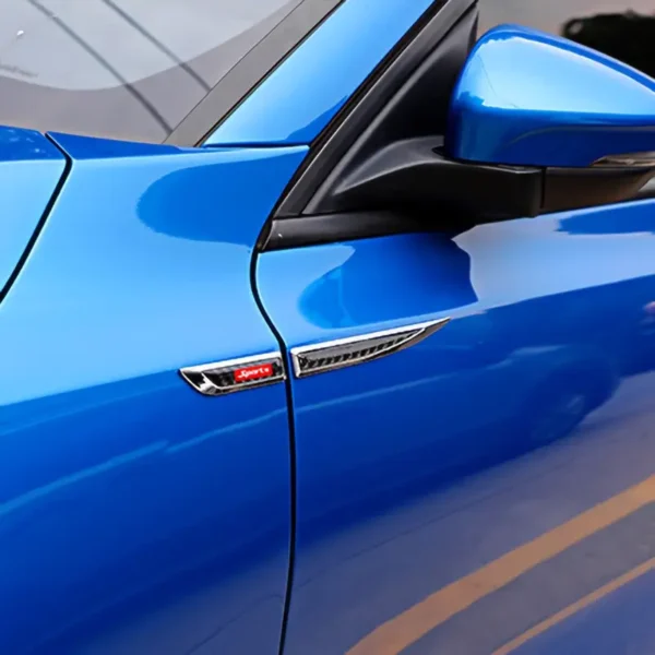 Car metal leaf plate carbon fiber side air outlet sticker, body modification accessory for enhanced vehicle styling and sporty appearance.