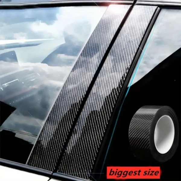 2.76x118.11-inch high-gloss 5D carbon fiber reflective car sticker tape, self-adhesive and waterproof, used for protecting vehicle door sills, bumpers, and mirrors, with scratch-resistant surface and easy installation.