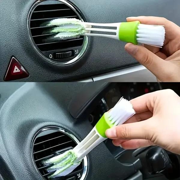 High-quality car vent cleaner tool with non-scratch bristles and soft grip handle, designed for cleaning car AC vents and interior surfaces, compact and travel-friendly.