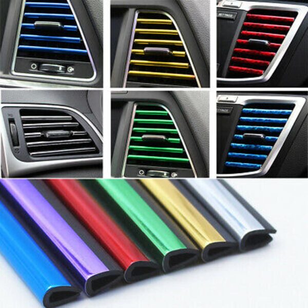 Set of 50 universal car air vent decoration strips in shiny, flexible, waterproof design, ideal for interior car styling