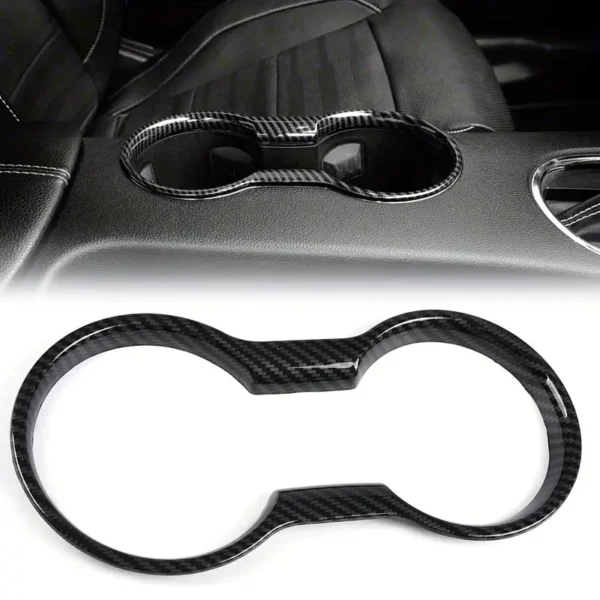 Premium black ABS cup holder cover for Ford Mustang 2015–2022, stylish interior car accessory with easy DIY installation and durable finish