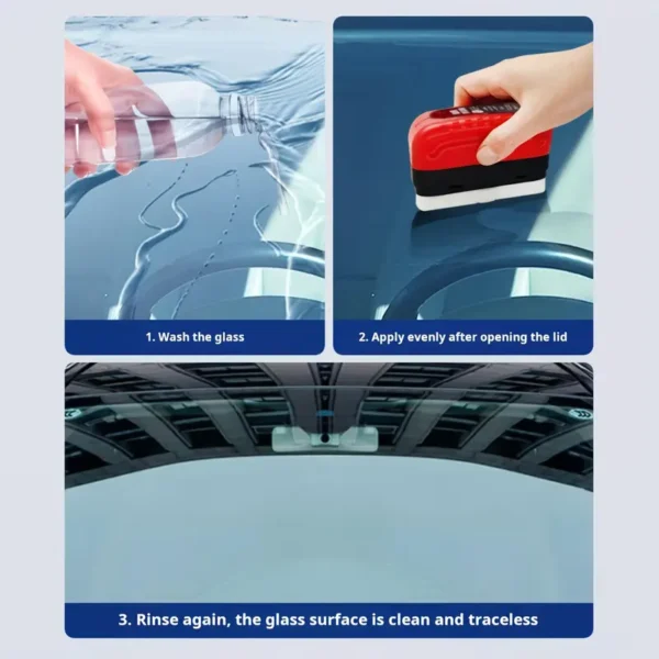 2pcs Automotive Glass Oil Film Cleaner with Strong Cleaning Brush for Front Windshield and Side Windows – Rain and Fog Proof, Long-Lasting Oil Film Removal Solution for Clear Driving Visibility