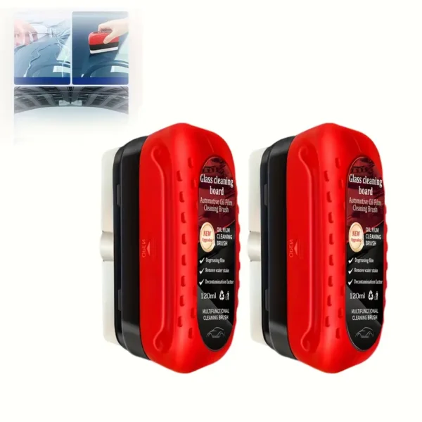 2pcs Automotive Glass Oil Film Cleaner with Strong Cleaning Brush for Front Windshield and Side Windows – Rain and Fog Proof, Long-Lasting Oil Film Removal Solution for Clear Driving Visibility
