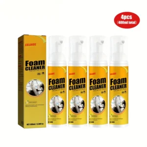 4-Pack Foam Cleaner for Car and Home – Upholstery Stain Remover and Interior Cleaner for Plastic Panels, Seats, Steering Wheels – 13.53oz Wash-Free Foam Solution Bottle