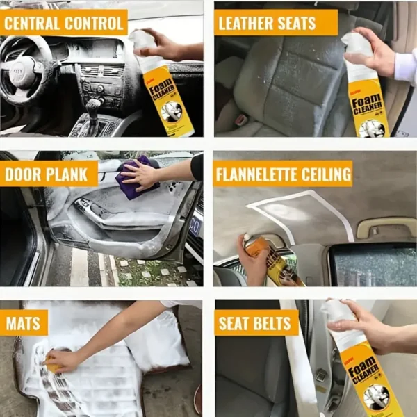 4-Pack Foam Cleaner for Car and Home – Upholstery Stain Remover and Interior Cleaner for Plastic Panels, Seats, Steering Wheels – 13.53oz Wash-Free Foam Solution Bottle