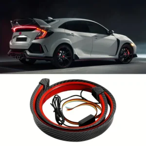Universal luminous car spoiler with LED light strip, external rear roof wing splitter, and carbon fiber accessory, designed to enhance car appearance and safety, suitable for most vehicles.