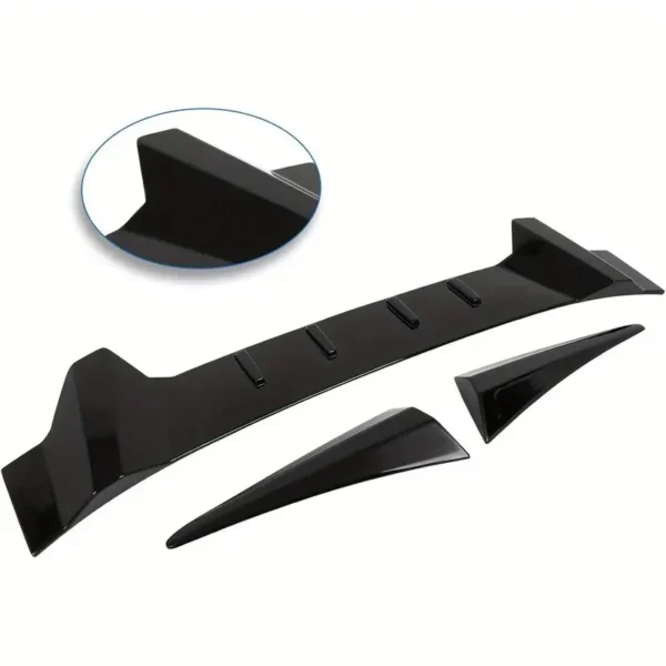 Glossy black roof spoiler for 2022-2023 Honda Civic R Style with polished finish, aerodynamic rear window wing design, enhances car styling and performance.