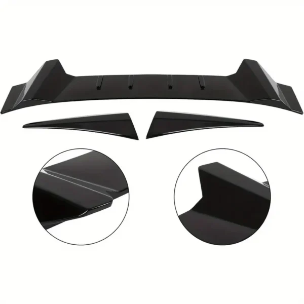 Glossy black roof spoiler for 2022-2023 Honda Civic R Style with polished finish, aerodynamic rear window wing design, enhances car styling and performance.