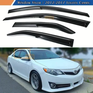 JDM Mugen Style Tape-On Window Visors for 2012–2017 Toyota Camry Sedan – 4pcs Set Wind Deflectors, Rain Guards, Sun Vent Shades for All-Weather Protection